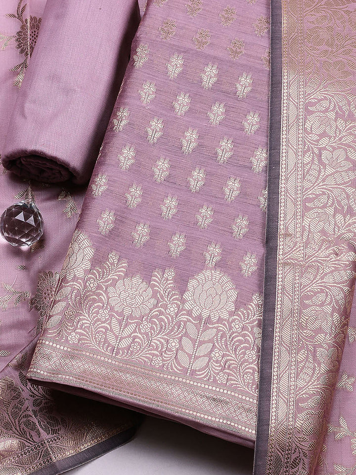 Woven Design Chanderi Unstitched Suit With Pant &amp; Dupatta