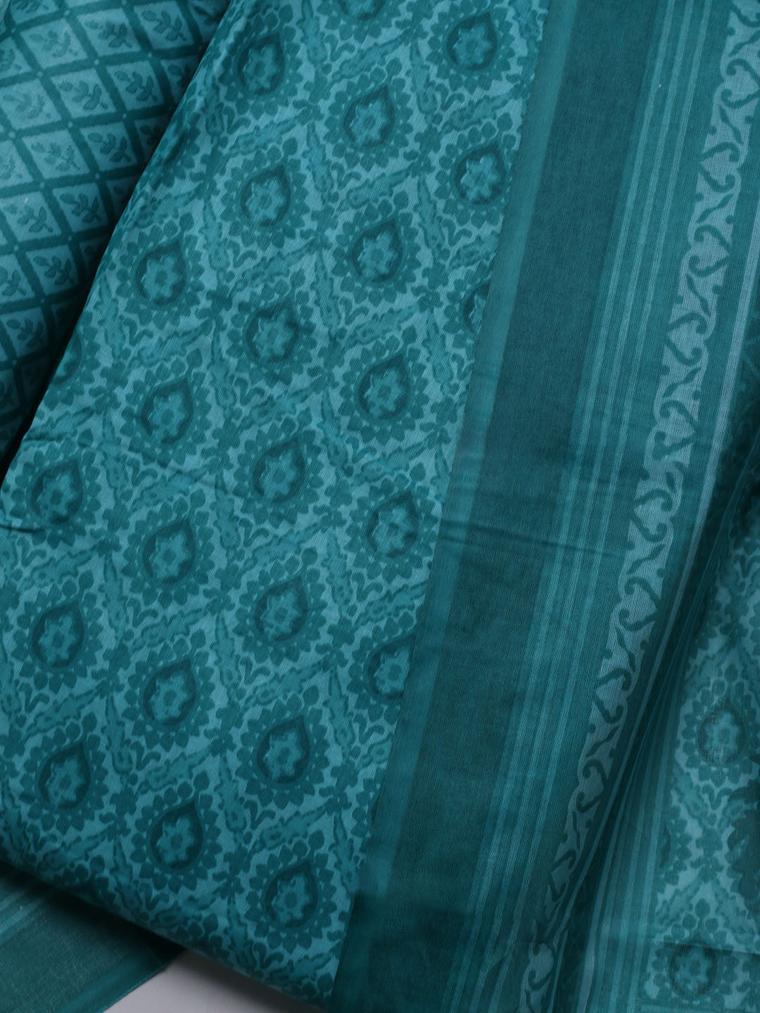 Printed Cotton Blend Unstitched Suit With Dupatta