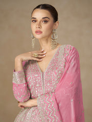 Embroidered Chinon Suit With Pant & Dupatta
