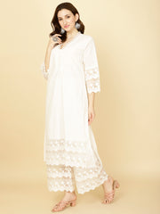 Thread Embroidery Cotton Kurta With Pants