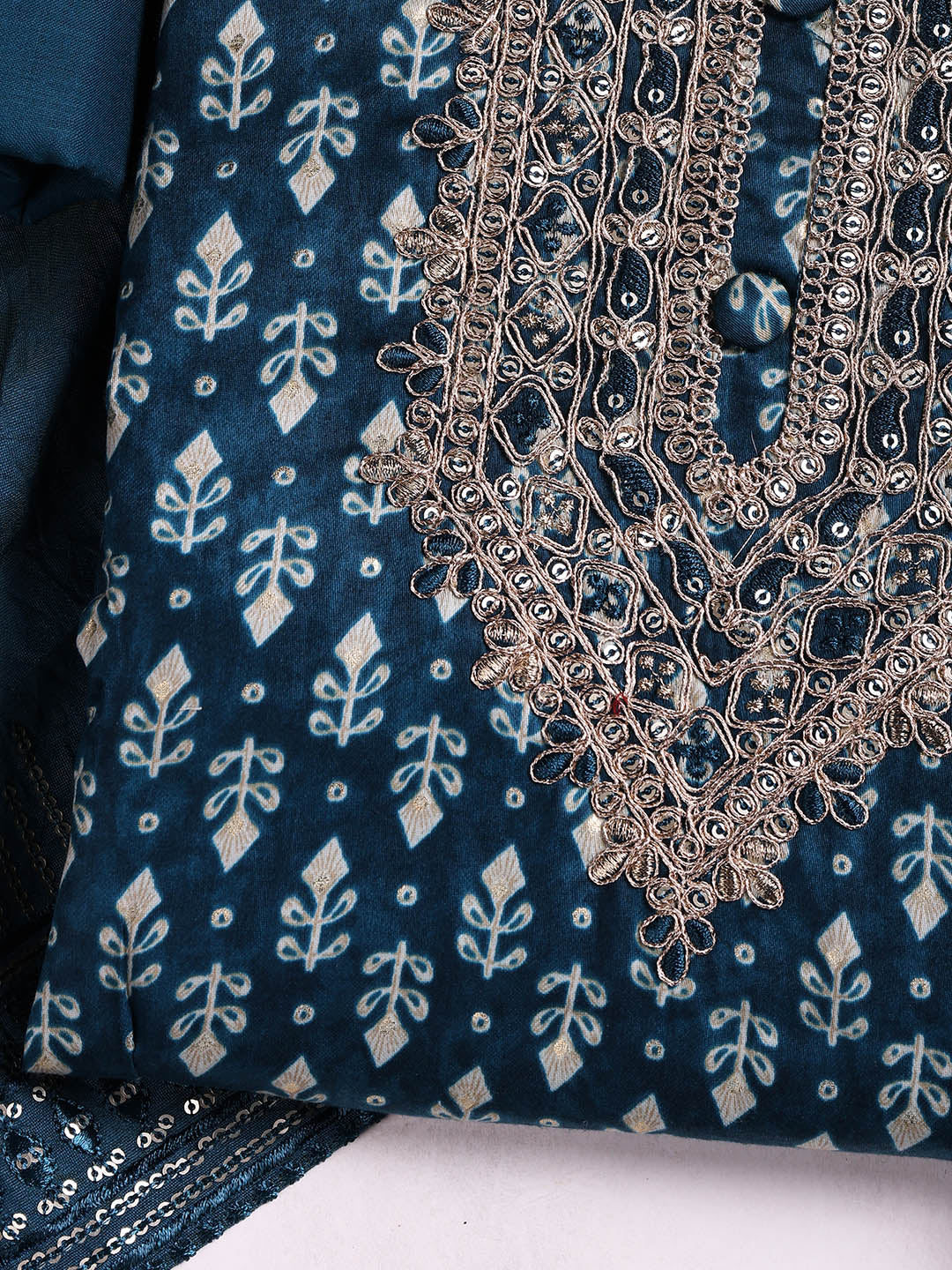Neck Embroidered Cotton Blend Unstitched Suit With Dupatta