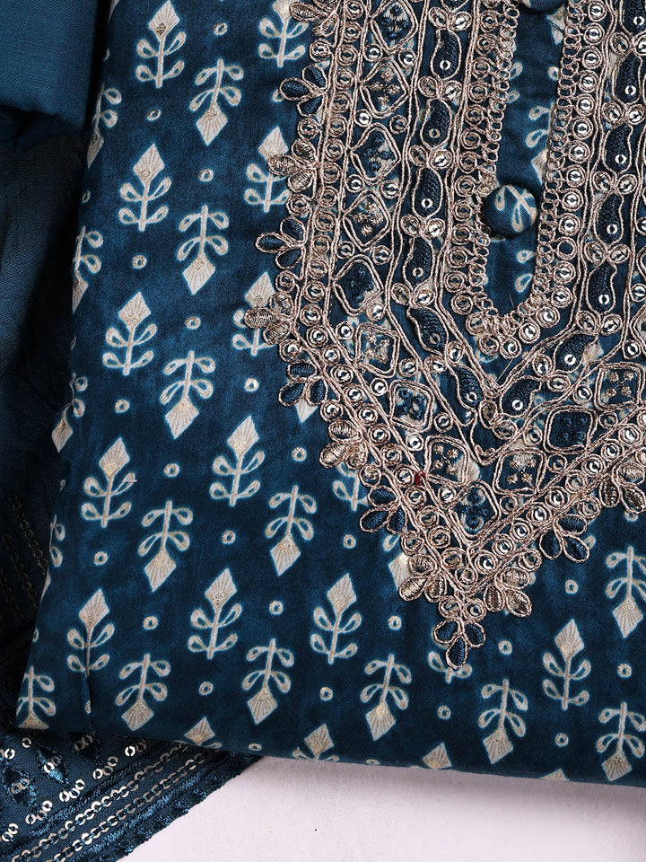 Neck Embroidered Cotton Blend Unstitched Suit With Dupatta