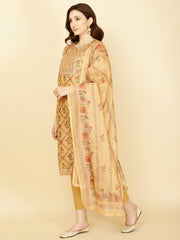 Floral Printed Chanderi Kurta With Pants & Dupatta