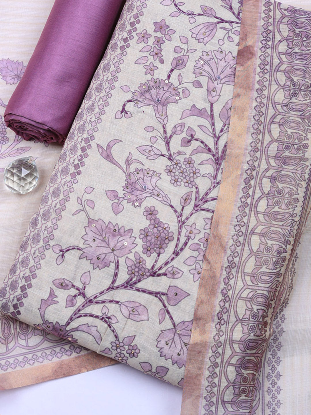 Embroidered Tissue Unstitched Suit With Pant &amp; Dupatta
