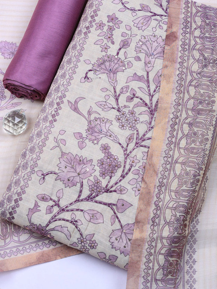 Embroidered Tissue Unstitched Suit With Pant &amp; Dupatta