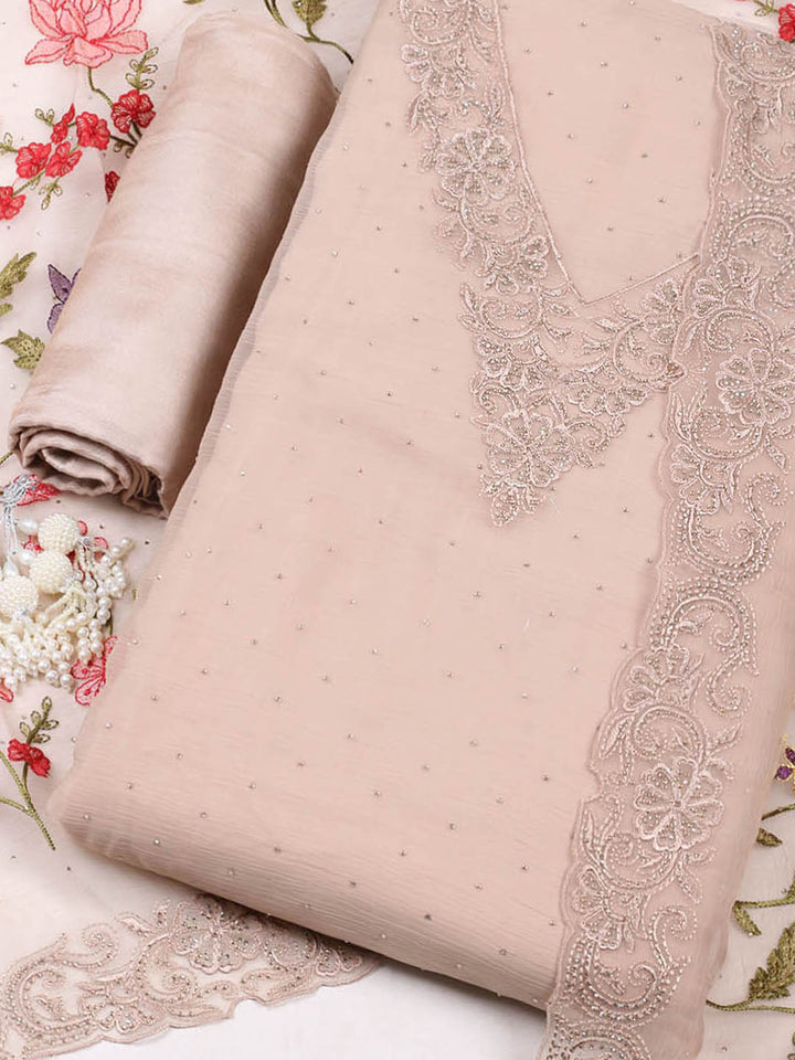 Embellished Organza Unstitched Suit With Pant &amp; Dupatta