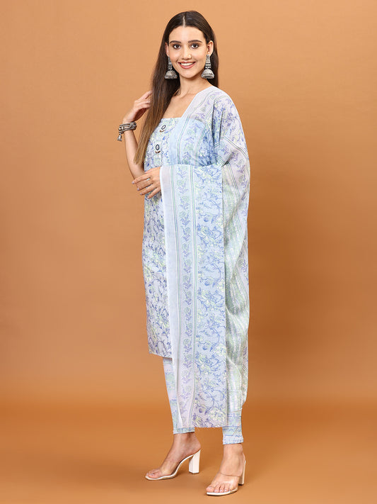 Neck Patti Printed Cotton Unstitched Suit Piece With Dupatta