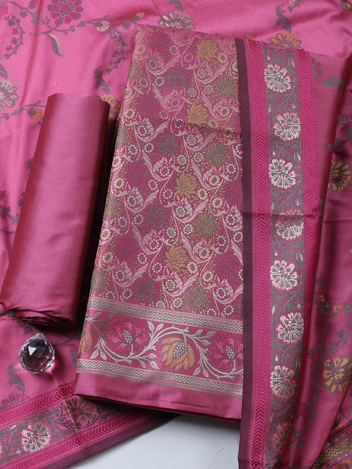 Woven Design Chanderi Unstitched Suit With Pant &amp; Dupatta