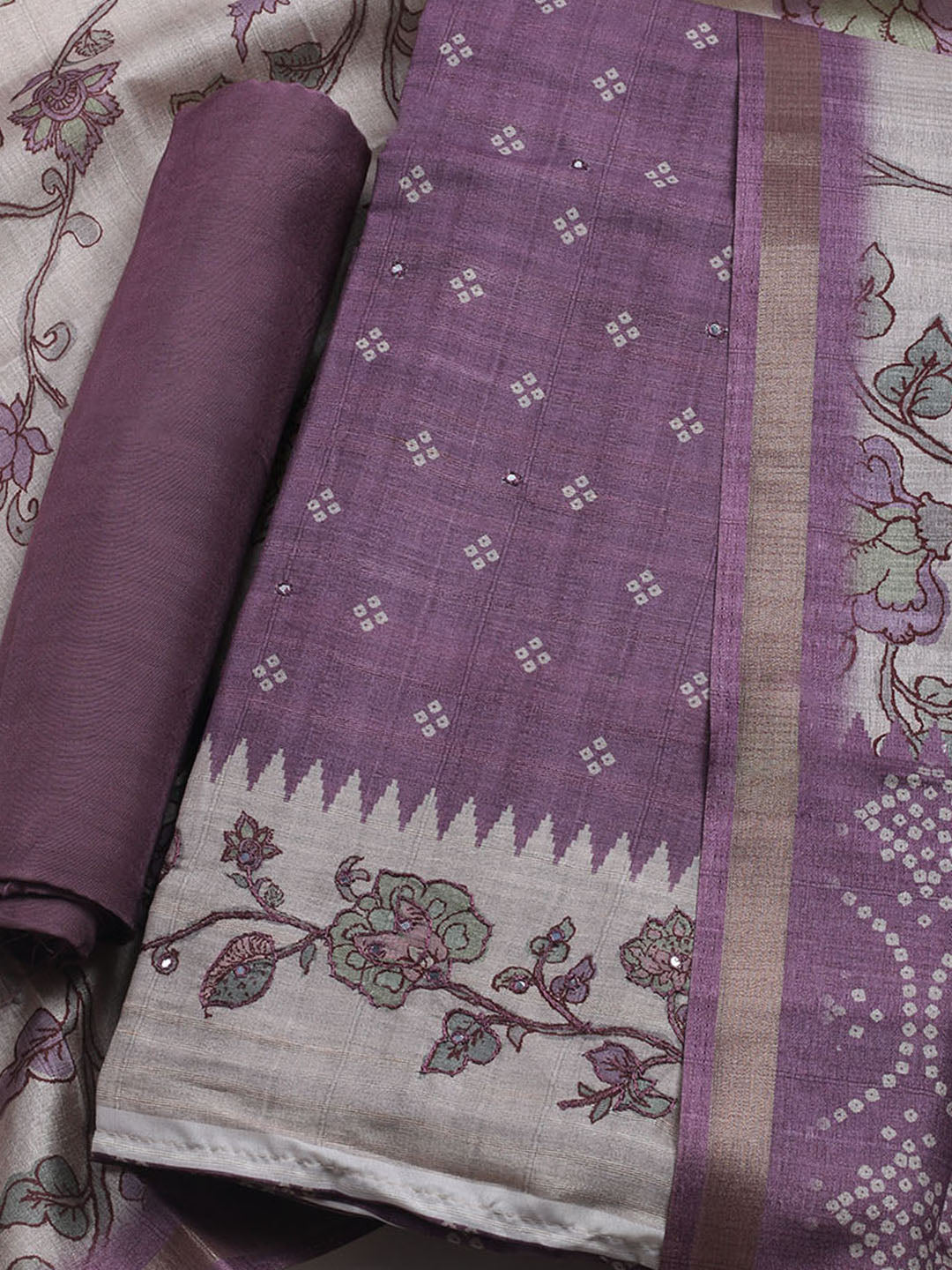 Embroidered Tussar Unstitched Suit With Dupatta
