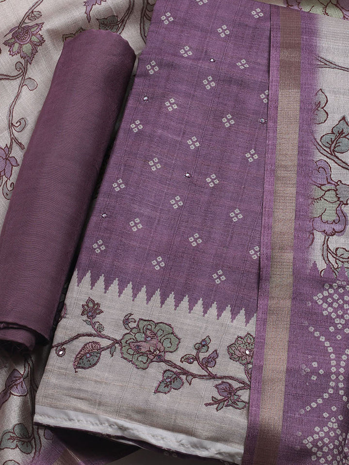 Embroidered Tussar Unstitched Suit With Dupatta