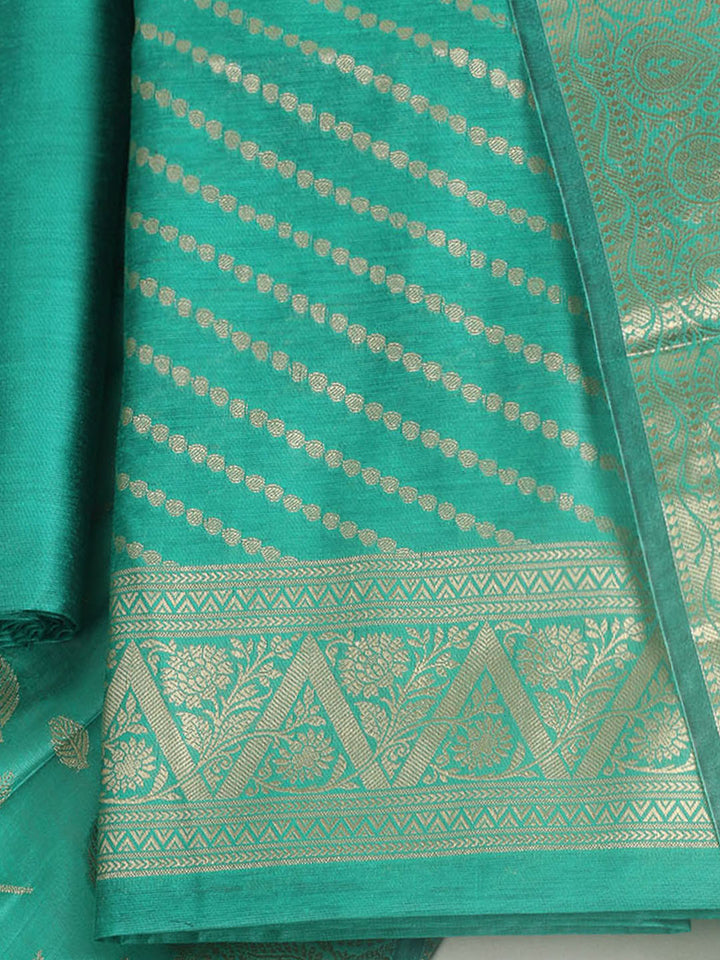 Woven Design Chanderi Unstitched Suit With Pant &amp; Dupatta