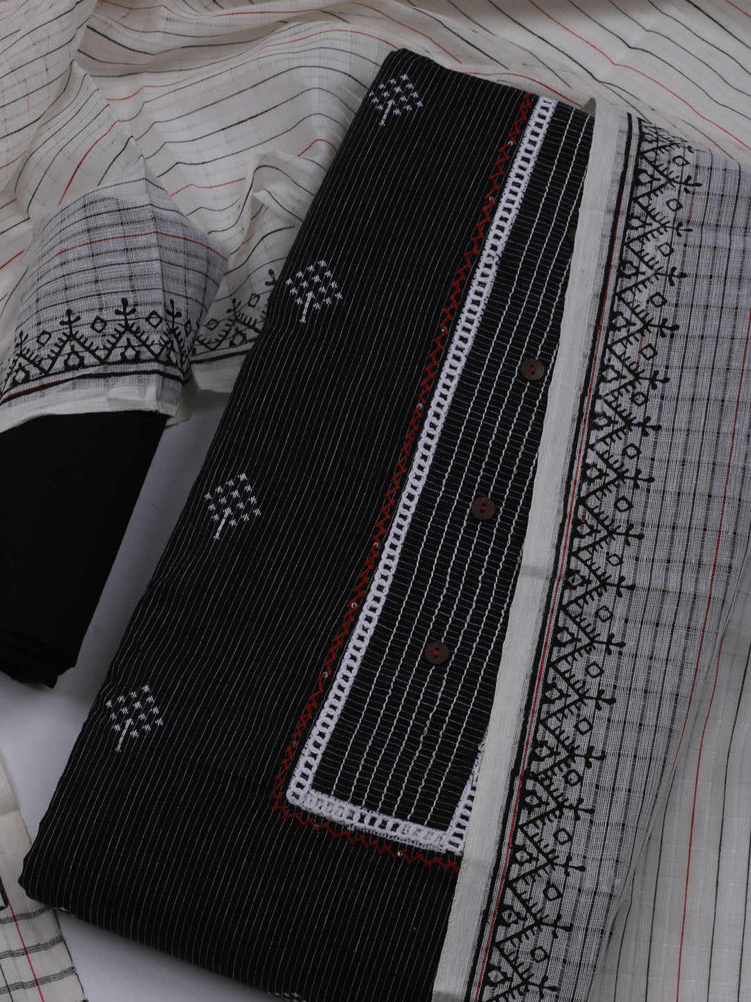Patch Neck Cotton Blend Unstitched Suit With Dupatta
