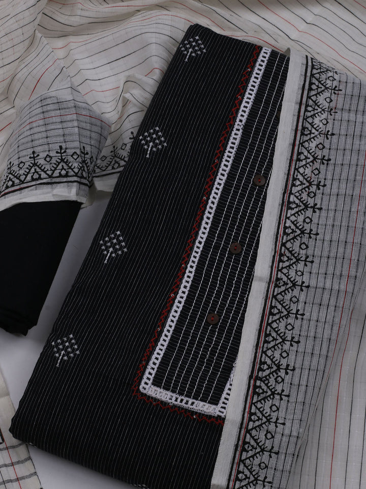 Patch Neck Cotton Blend Unstitched Suit With Dupatta