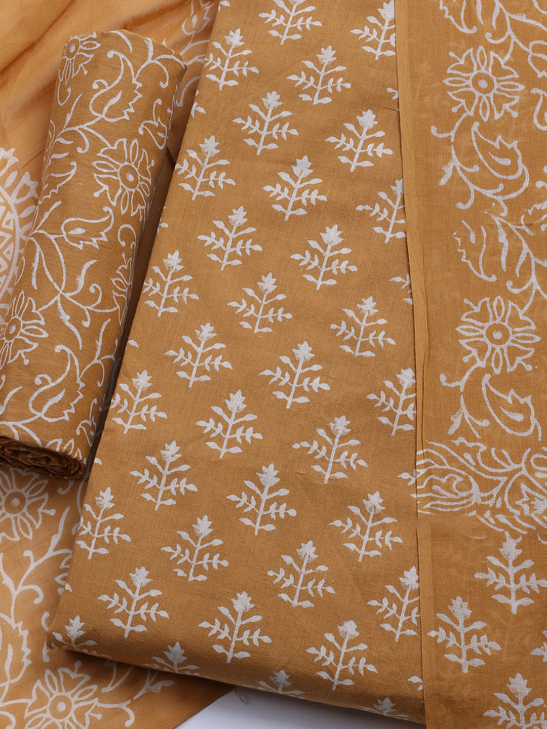 Printed Cotton Blend Unstitched Kurta With Pant &amp; Dupatta