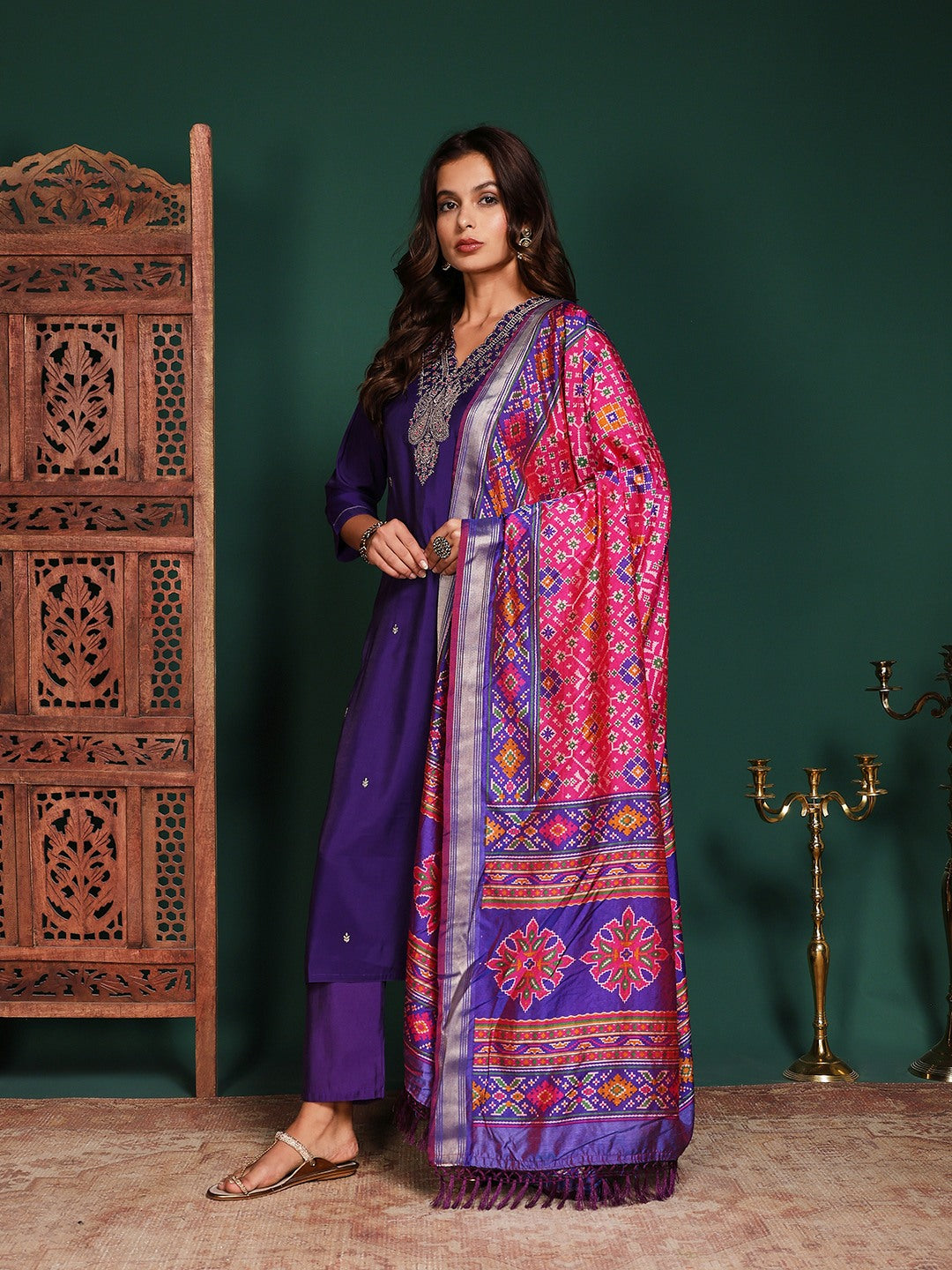Printed Cotton Blend Kurta With Pant &amp; Dupatta