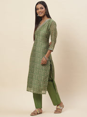 Floral Printed Chanderi Kurta With Pants