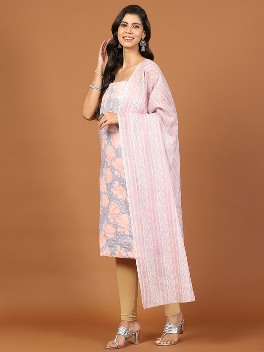 Neck Patti Printed Cotton Blend Unstitched Suit With Dupatta