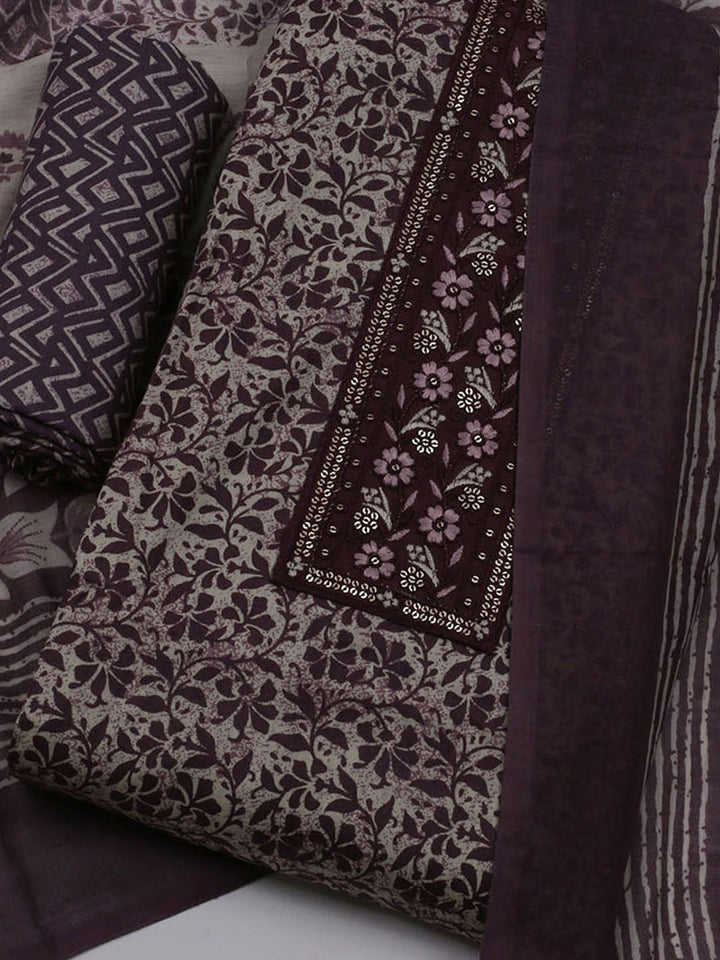 Printed Cotton Blend Unstitched Suit With Dupatta