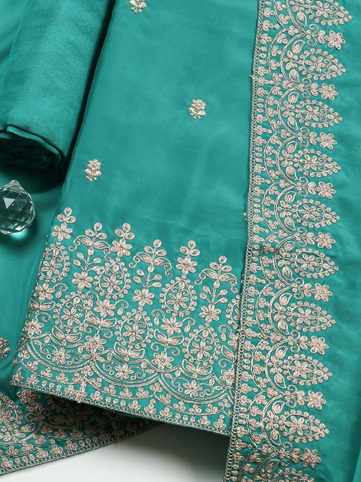 Woven Design Chanderi Unstitched Suit With Pant &amp; Dupatta