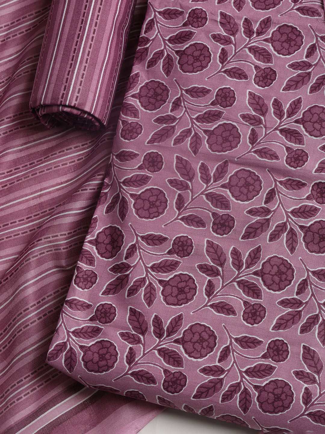 Printed Cotton Blend Unstitched Suit With Dupatta