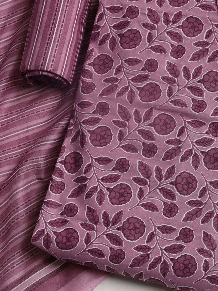 Printed Cotton Blend Unstitched Suit With Dupatta
