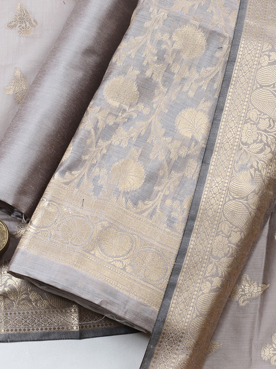 Woven Design Chanderi Unstitched Suit With Pant &amp; Dupatta