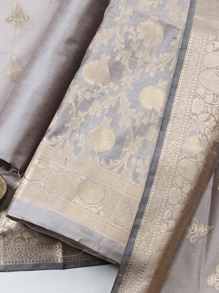 Woven Design Chanderi Unstitched Suit With Pant &amp; Dupatta