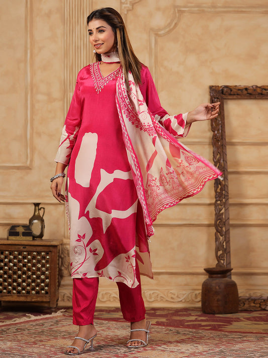 Printed Muslin Kurta With Pants & Dupatta