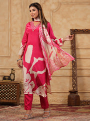 Printed Muslin Kurta With Pants & Dupatta