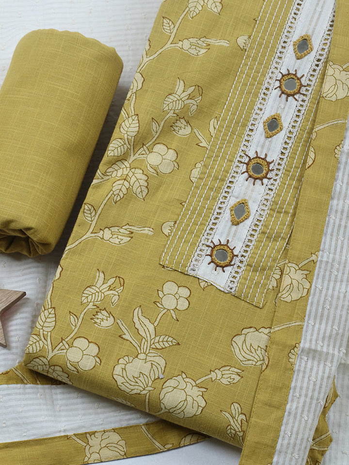 Embroidered Cotton Blend Unstitched Suit With Pant &amp; Dupatta
