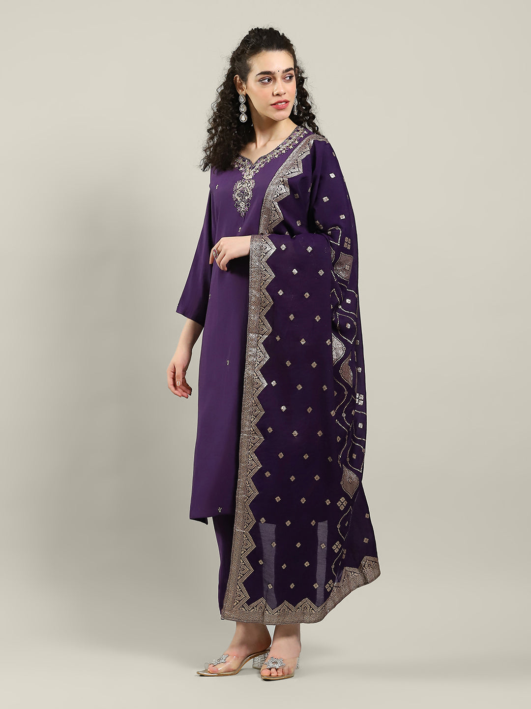 Printed Cotton Blend Kurta With Pants & Dupatta