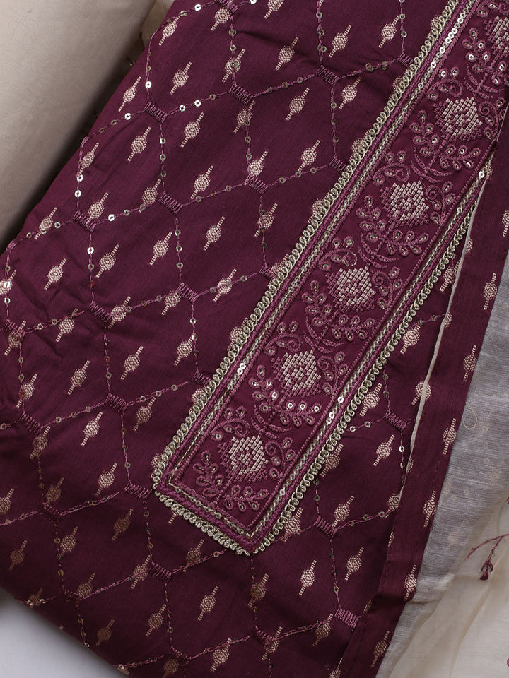 Neck Embroidered Cotton Blend Unstitched Suit With Dupatta