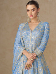 Embroidered Chinon Suit With Pant & Dupatta