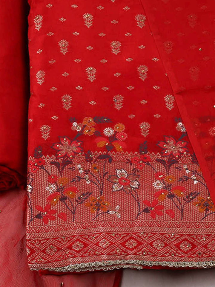 Woven Design Chanderi Unstitched Suit With Pant &amp; Dupatta