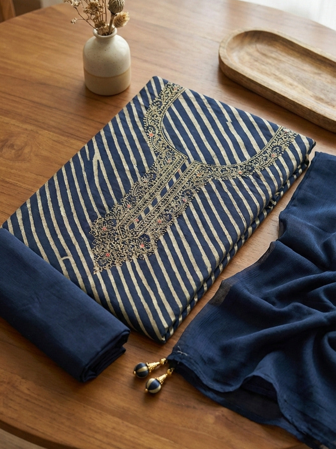 Printed Cotton Blend Unstitched Suit With Pant &amp; Dupatta