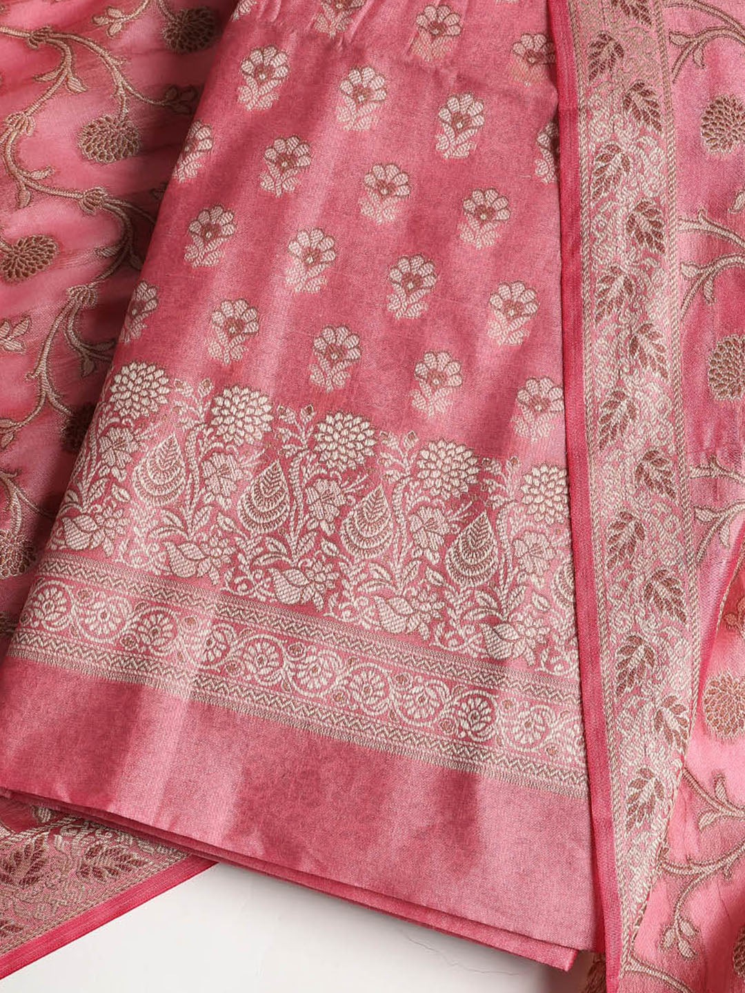 Woven Banarasi Chanderi Unstitched Suit With Dupatta