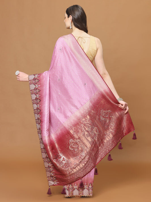 Zari Border Booti Art Silk Woven Saree