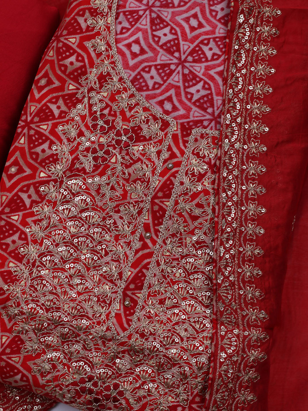 Neck Embroidered Cotton Blend Unstitched Suit With Dupatta