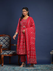 Printed Cotton Kurta With Pant & Dupatta