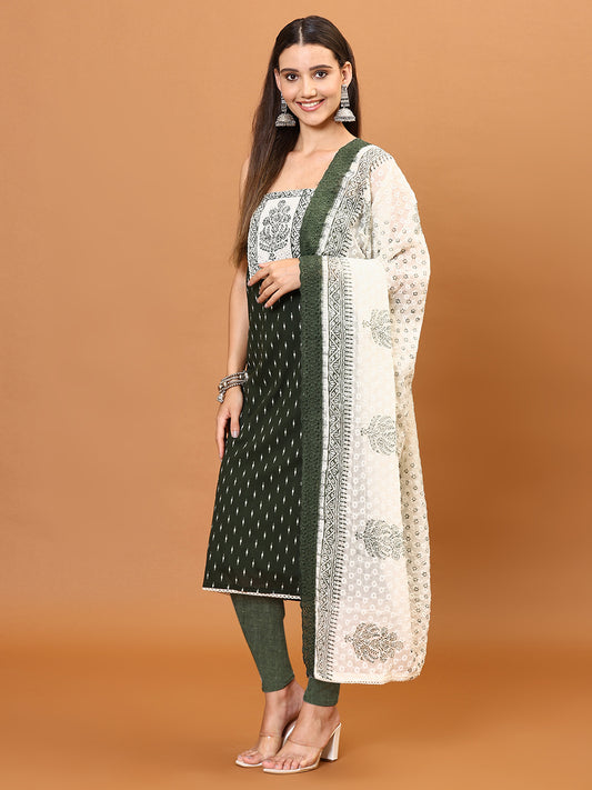 Neck Patch Printed Cotton Unstitched Suit Piece With Dupatta