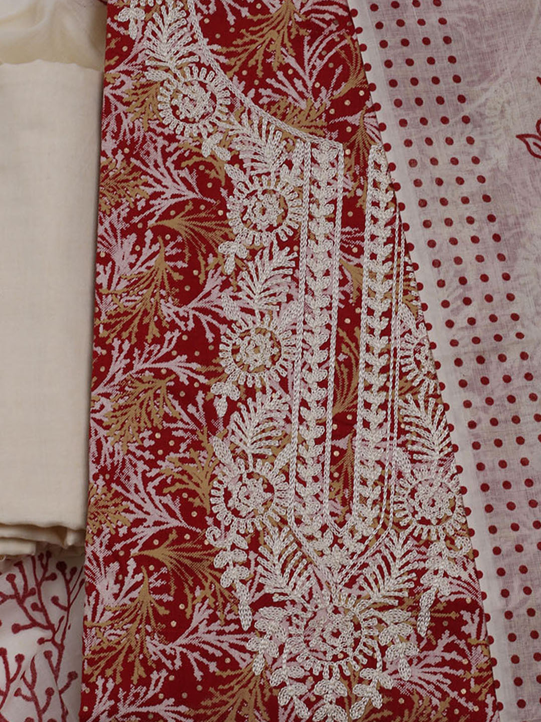 Neck Embroidered Cotton Blend Unstitched Suit With Dupatta
