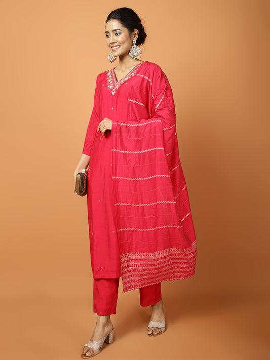 Plain Muslin Kurta With Pants & Dupatta