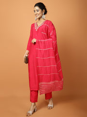 Plain Muslin Kurta With Pants & Dupatta