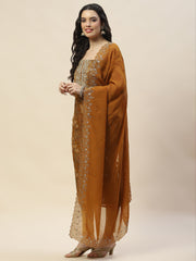 Neck Embroidered Organza Unstitched Suit Piece With Dupatta