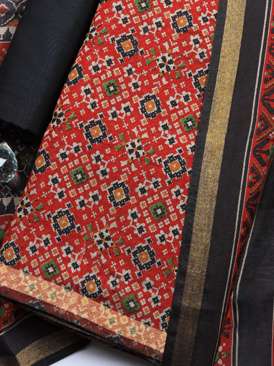 Printed Cotton Blend Unstitched Suit With Pant &amp; Dupatta