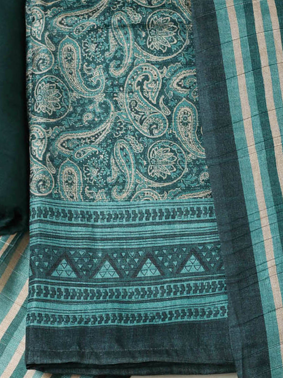 Printed Chanderi Unstitched Suit With Pant &amp; Dupatta