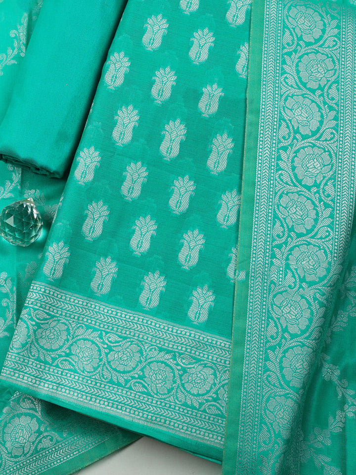 Woven Design Chanderi Unstitched Suit With Pant &amp; Dupatta
