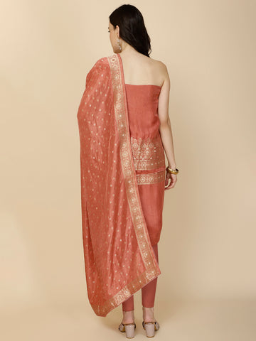 Woven Chanderi Unstitched Suit Piece With Dupatta