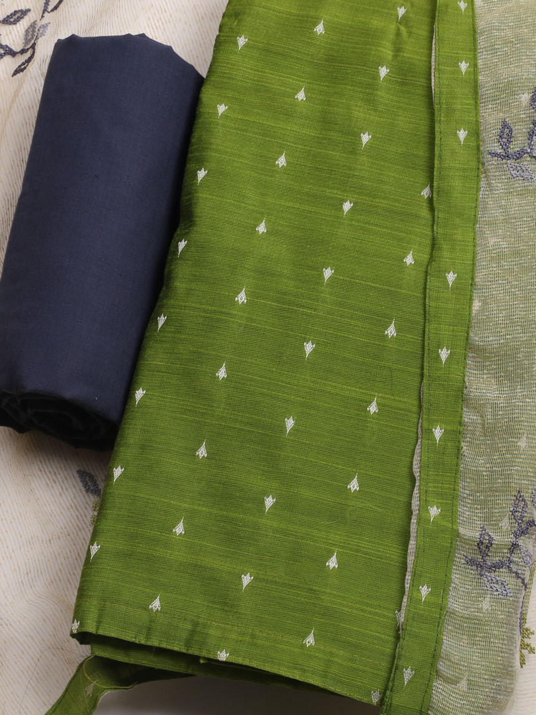 Woven Design Chanderi Unstitched Kurta With Pant &amp; Dupatta