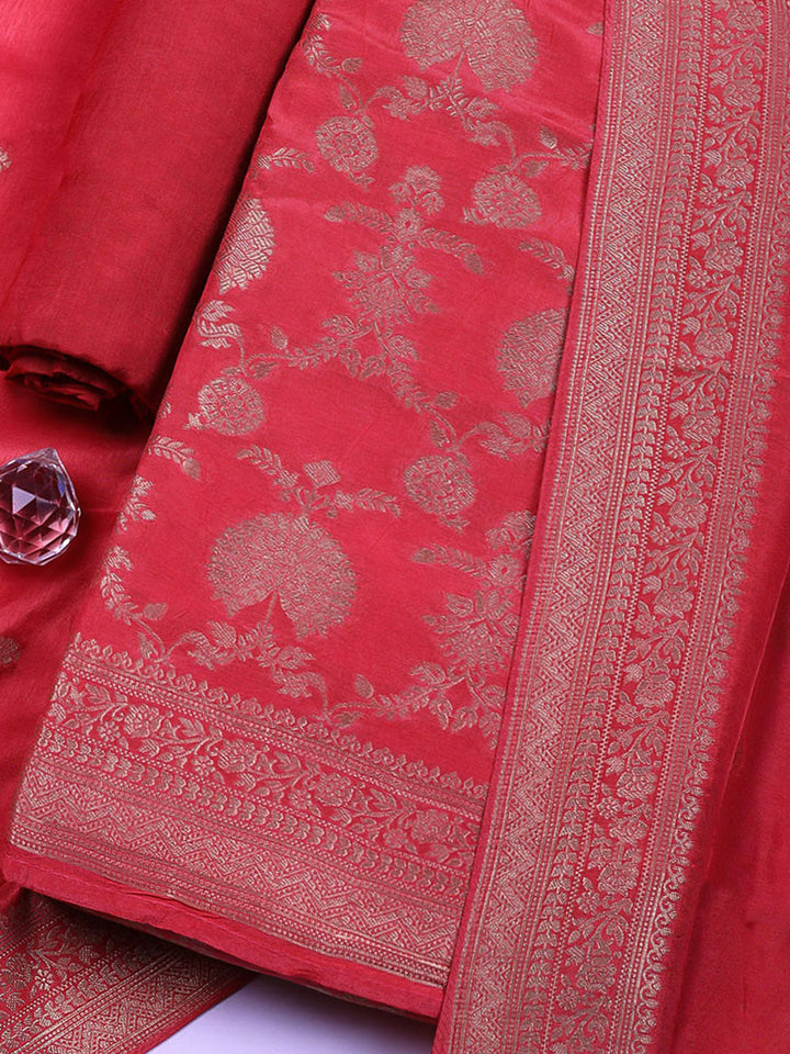 Woven Design Chanderi Unstitched Suit With Pant &amp; Dupatta